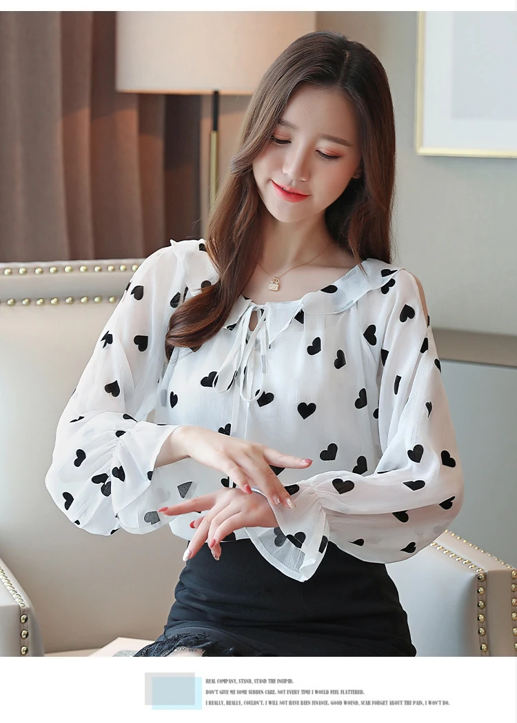 Женская blusas mujer de moda Осенняя элегантная шифоновая блузка в горошек с длинными рукавами тонкая Блузка офисная для женщин рубашка