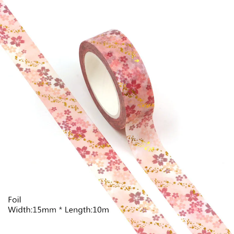 

10PCS/lot 15MM*10M Foil Romantic Cherry Blossom Decorative Washi Tape Scrapbooking Masking Tape School Office Supply washi tape