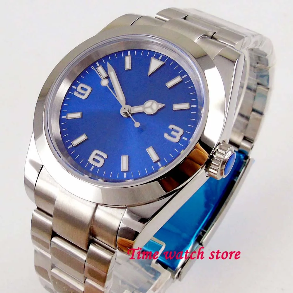 40 мм Bliger MIYOTA 8215 Автоматические наручные часы для мужчин сапфировое стекло синий циферблат светящийся SS браслет 2012