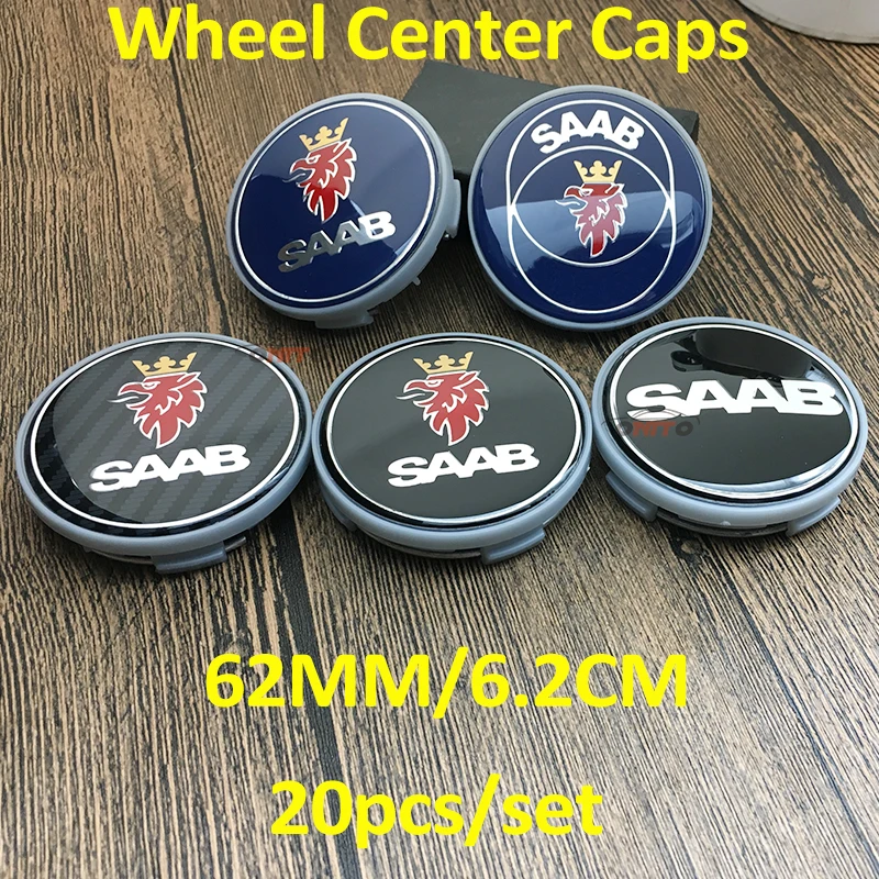 

20pcs/lot 62mm CCar wheel hub caps ar emblem Logo Badge labe For SAAB 9-3 9-5 93 95 BJ SCS Rim wheel label Auto Styling Covers