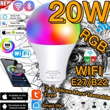Smart Wifi Bulb 20W E27 B22 LED RGB Dimming Light Timer Function Lamp Alexa Google Or IR Remote Control Magic NightLight 6500K