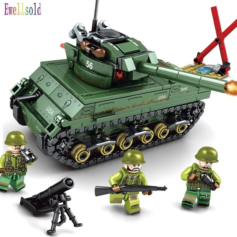 Ewellsold Военный танк строительные блоки Шерман М4 Танк конструктор Ww2 Фигурки игрушки для детей 437 шт