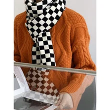 Autumn Winter Chessboard Plaid Scarf Korea 2021 New Korean Wool Warm Scarfs
