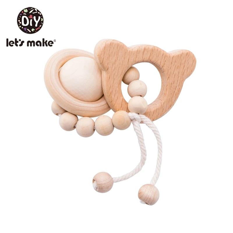 Let'S Make/1 шт., браслет с буком и животным, не содержит бисфенола, деревянное кольцо для прорезывания зубов, игрушки для малышей 0-12 месяцев, игрушки для новорожденных, игра в коляску