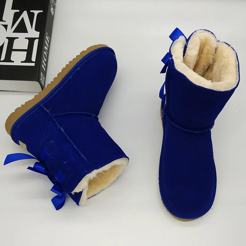 Новинка; модные классические ботинки в австралийском стиле; зимние ботинки из натуральной кожи наивысшего качества; женские зимние ботинки; женские ботильоны из толстого плюша - Цвет: Blue