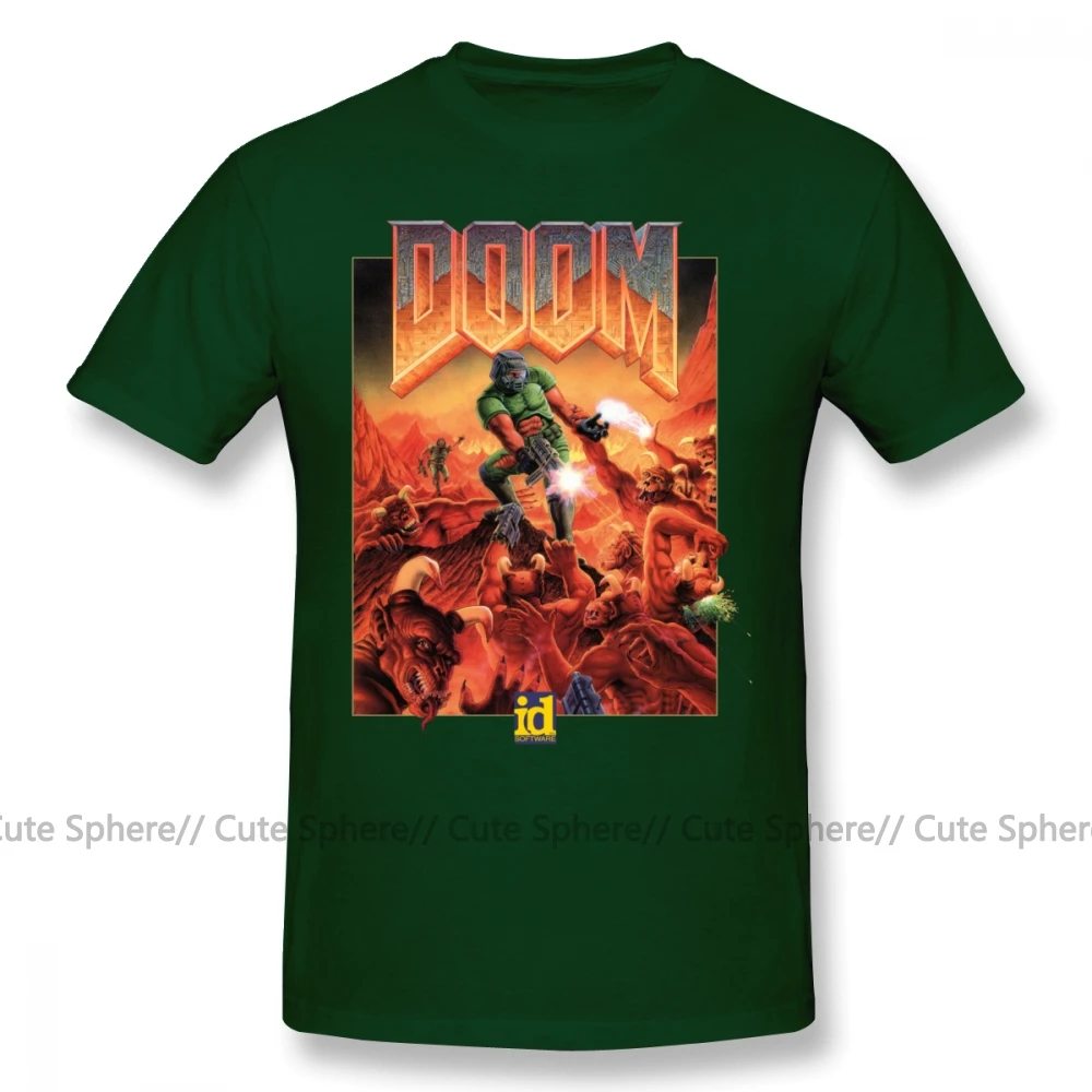 Wolfenstein футболка DOOM CLASSIC COVER футболка с короткими рукавами Мужская футболка с классическим принтом 100 хлопок забавная футболка 5x - Цвет: Dark Green