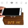 Electric LED alarm clock with phone wireless charger  Wooden Creative w/ Qi Wireless Phone Charging digital thermometer clock ► Photo 3/6