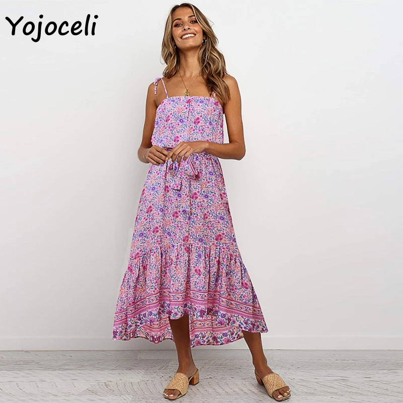 Yojoceli caftans стиль богемный Принт Сарафан для женщин свободный стиль лук миди платье для женщин vestidos