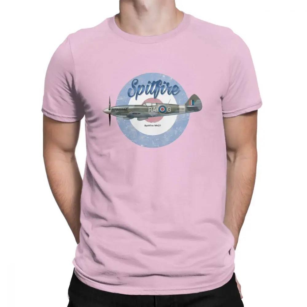 Spitfire/мужские футболки из чистого хлопка; футболки для отдыха; истребитель; WW2; военный пилот; Самолет; самолет; футболка; топы с короткими рукавами - Цвет: Розовый
