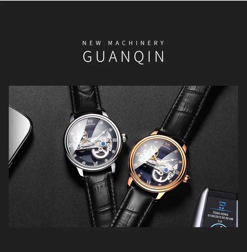 GUANQIN, новинка, светящиеся часы, Tourbillon, скелет, автоматические, мужские, спортивные, механические, часы, мужские, водонепроницаемые, золотые, relogio masculino