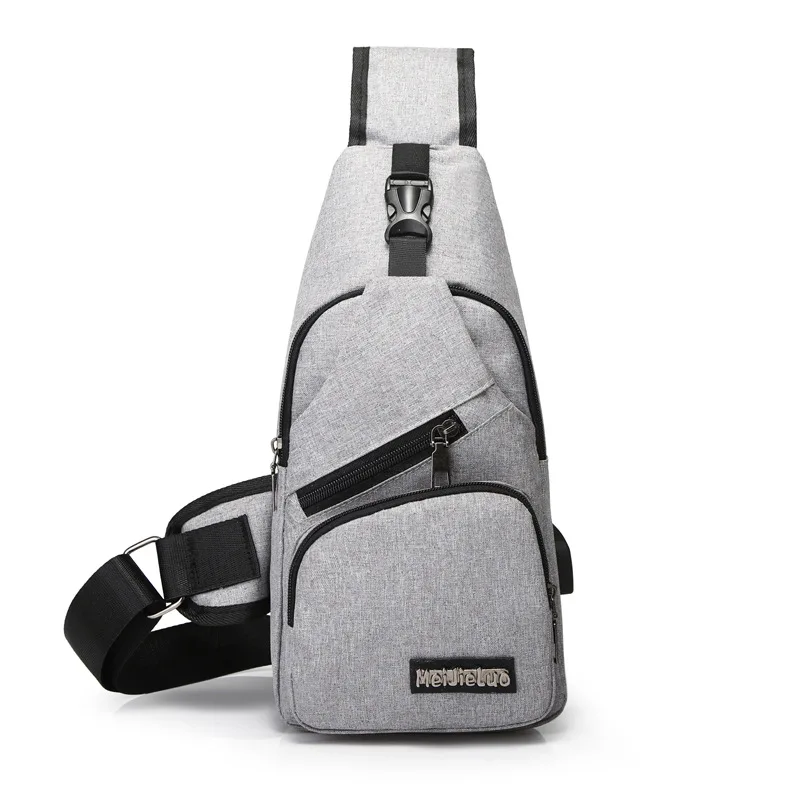 

New Style Cross Border for Smart USB Simple Canvas Chest Bag Casual Convenient Men Single-shoulder Crossbody Bag