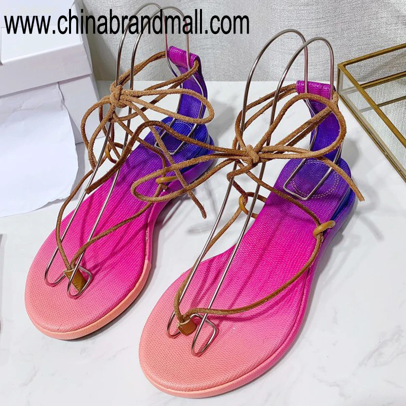 

Vintage Lace Up Sandals Open Toe 2019 Colorful Sandals For Women Famous Brand Sandals In Summer