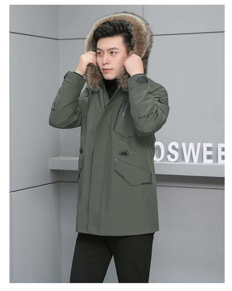 Меховые парки Smart casual, воротник из натурального меха енота, Толстая теплая подкладка из кроличьего меха, пуховое пальто с рукавами, Мужская зимняя армейская зеленая верхняя одежда