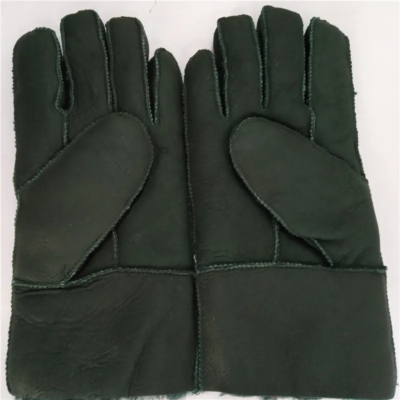 Шерстяные кожаные перчатки для детей от 6 до 10 лет, зимняя теплая шерстяная одежда для детей меховые перчатки варежки из натуральной овчины, перчатки для мальчиков и девочек, подарок - Цвет: dark green gloves