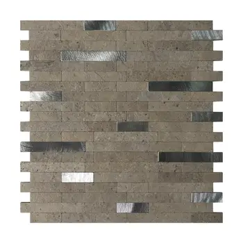 

11.8'' x 11.8'' 5 Pieces Peel and Stick Backsplash for Kitchen Aluminum Self Tiles Brushed Metal Mosaic Stone Wall Sticker
