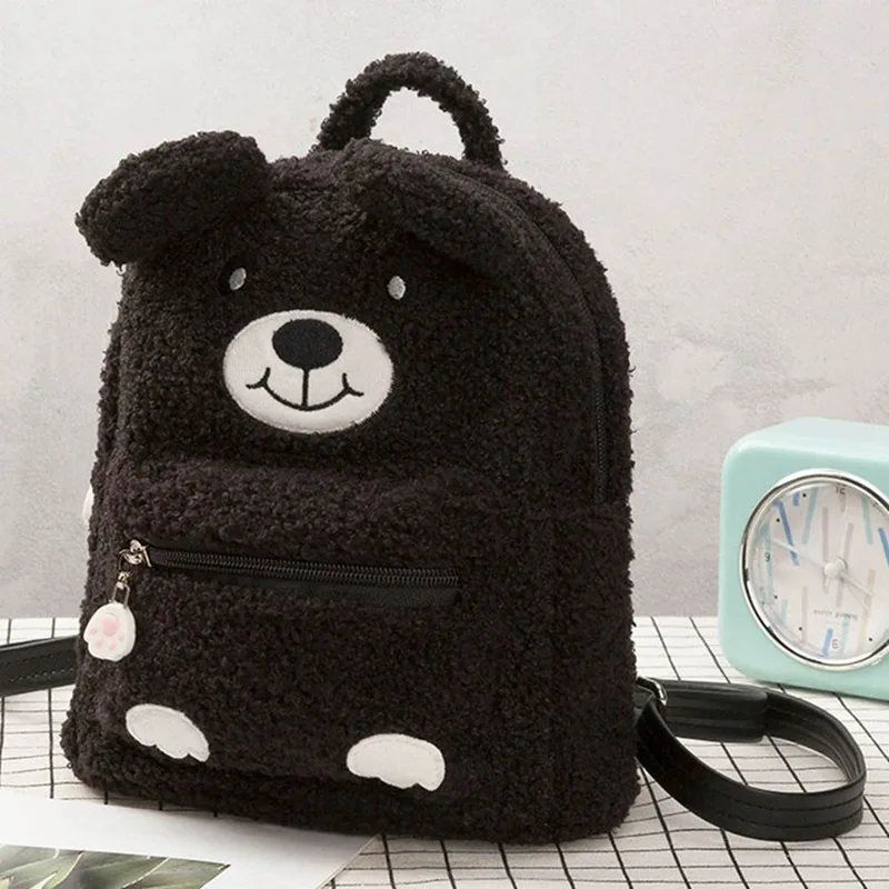 Kawaii плюшевый рюкзак для мальчиков и девочек с рисунком кролика, медведя, сумки для детей, милые школьные сумки, мягкие рюкзаки для малышей - Цвет: SB0667BK