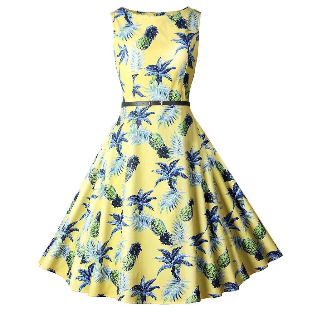 

Cross Border for AliExpress Amazon Europe And America WOMEN'S Dress Supply of Goods 2019 Spring And Summer Yellow Pineapple Flor
