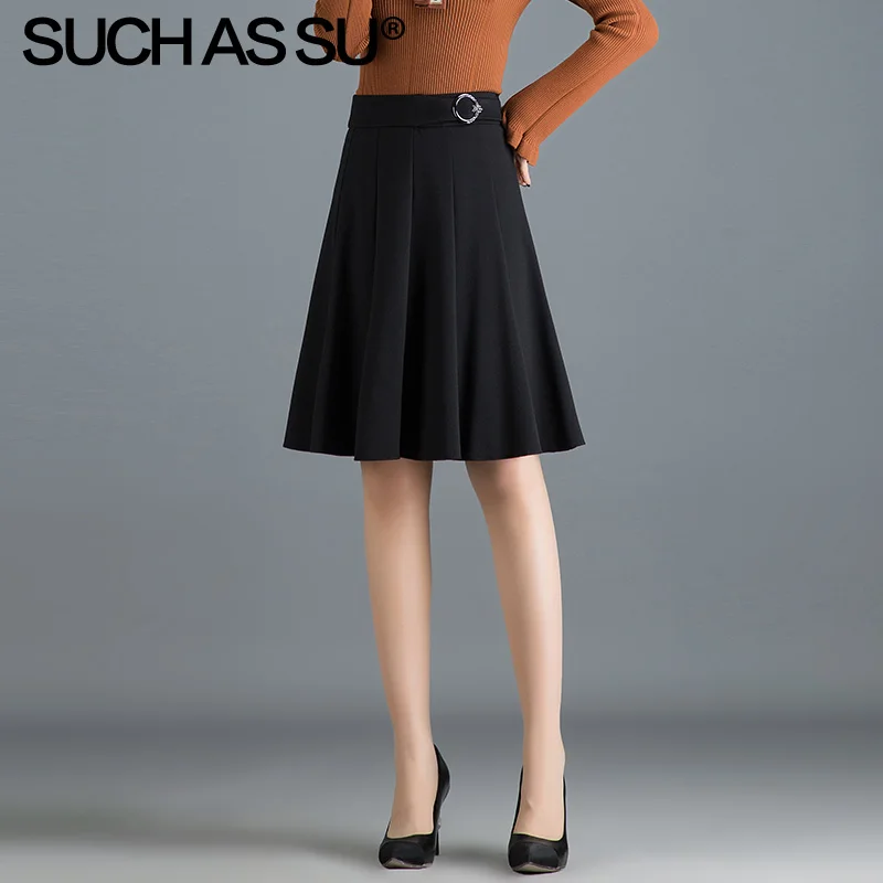 Новая Вязаная плиссированная юбка для женщин осень зима черная с высокой талией трапециевидная юбка S-3XL размера плюс женская Юбка До Колена Для Отдыха