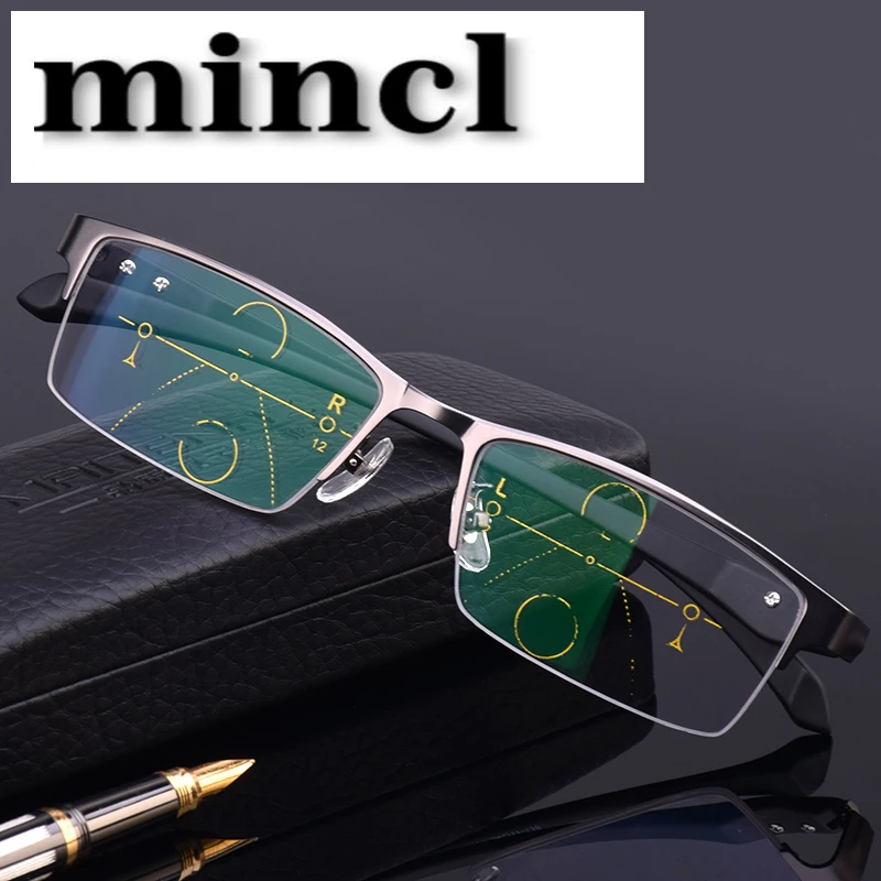 

MINCL 2019 New Titanium Alloy Progressive Multifocal Commercial Reading Glasses Bifocal Presbyopia Glasses with Box NX