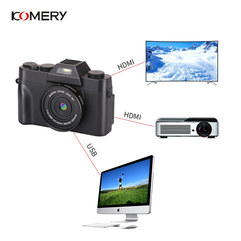 KOMERY профессиональная цифровая камера 3,0 дюймов ЖК-экран 4K видеокамера 16X цифровой зум HD выход Поддержка Wi-Fi селфи камера