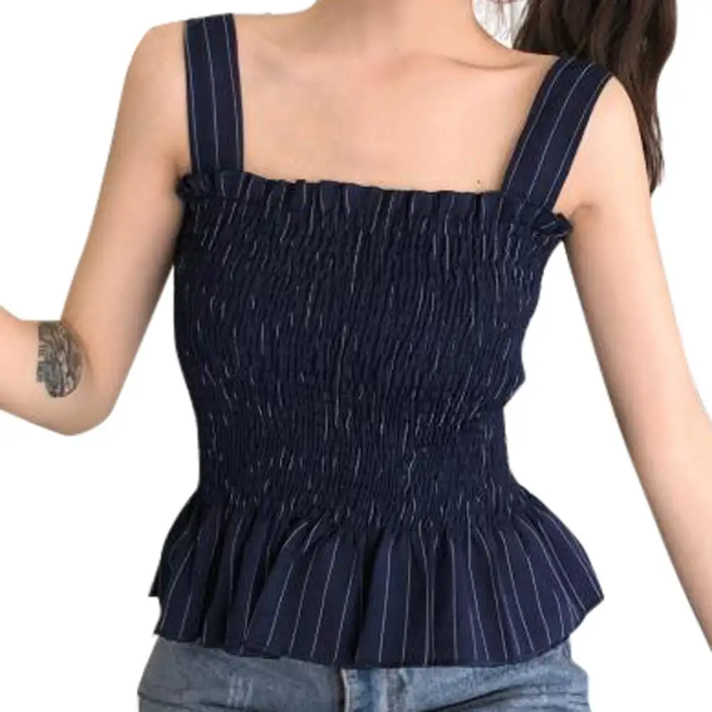 dark blue Haut femme Модные топы женская летняя майка без рукавов эластичная облегающая приталенная блузка ropa verano mujer vetement femme - Цвет: dark blue