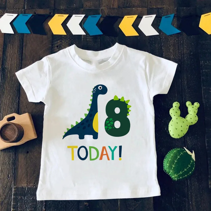 Boys Dinosaur Birthday Number Cartoon T Shirt Children Happy Birthday Dino Present T-shirt Boy&Girl Animal Funny Gift Kid Tshirt