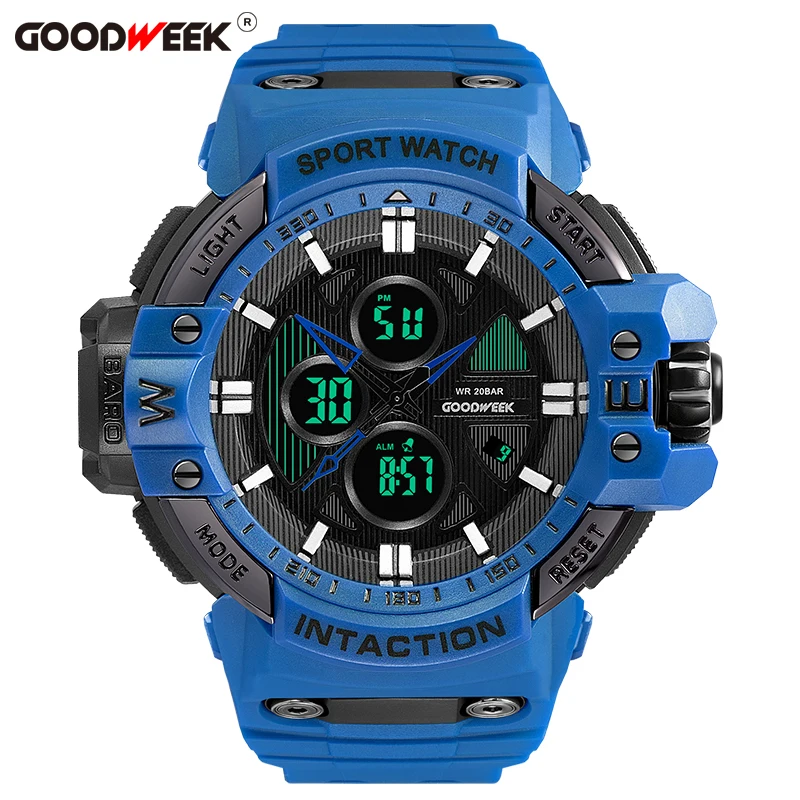 

GOODWEEK Analog Digital Man Sport Watch Waterproof Shock Resitant Military Quartz Watch Male Dual Display Watches Reloj Hombre