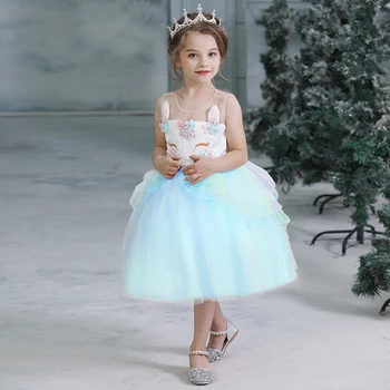 

Unicorn Girl Princess Wedding Dress Sleeveless Bow Dress 3 Year Birthday Party Toddler Costume Summer For Events Vestidos Infant