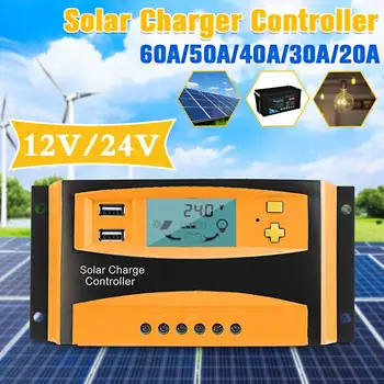 

20/30/40/50/60/A MPPT Solar Charge Controller Dual USB LCD Display 12V/24V Auto Solar Cell Panel Charger Regulator Charge