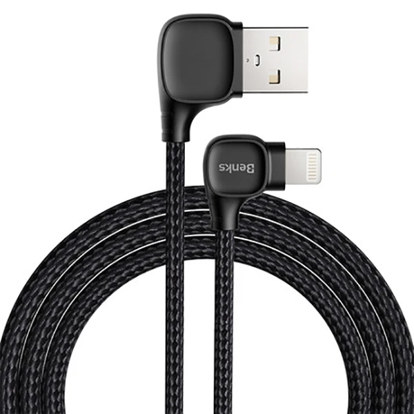 Benks M12 MFi 90 градусов USB кабель для iPhone X XS 11 MAX XR 8 7 6s Plus 5S SE 2.4A освещение Быстрая зарядка кабель для ipad зарядка - Цвет: Black