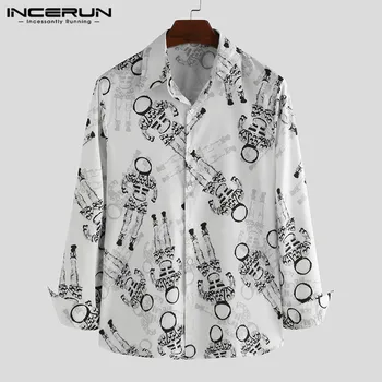

INCERUN Men Printed Shirt Lapel 2020 Long Sleeve Button Tops Streetwear Casual Fashion Funny Shirts Loose Camisa Masculina S-3XL