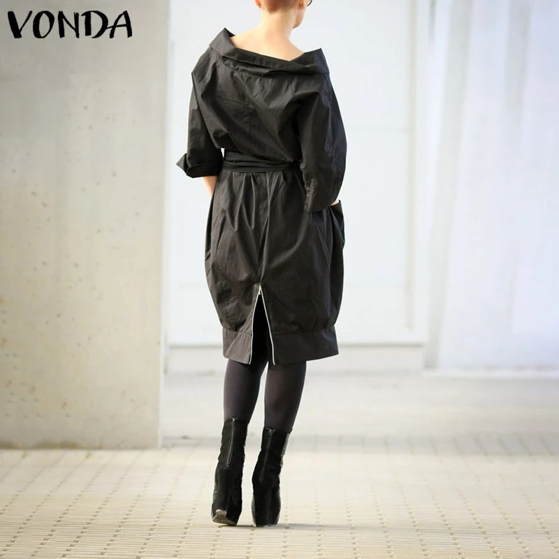 VONDA, летнее платье для беременных, для женщин, воротник-кукла, одноцветное, рукав 3/4, длина до колена, платья, свободный, с разрезом, на пуговицах, сарафан