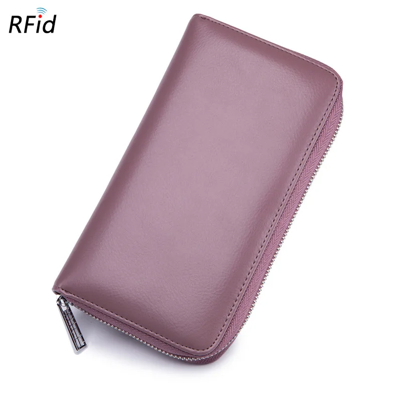 Light Purple Rfid Блокировка противоугонное женское портмоне-клатч для мужчин зажим для купюра мужской держатель для карт из искусственной кожи многочисленный слот для карт большой емкости - Цвет: Light Purple