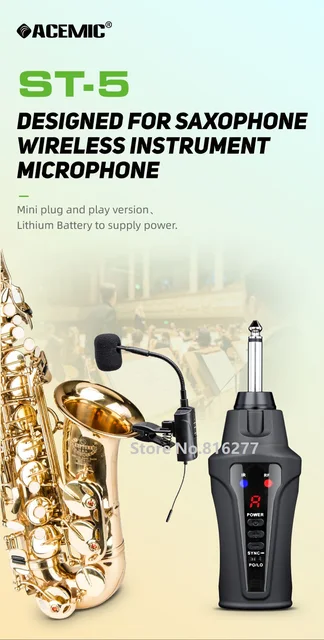 ACEMIC ST-5 Outdoor Portable Wireless Microphone for Saxophone, Wireless  Instrument Stage Performance Microphone