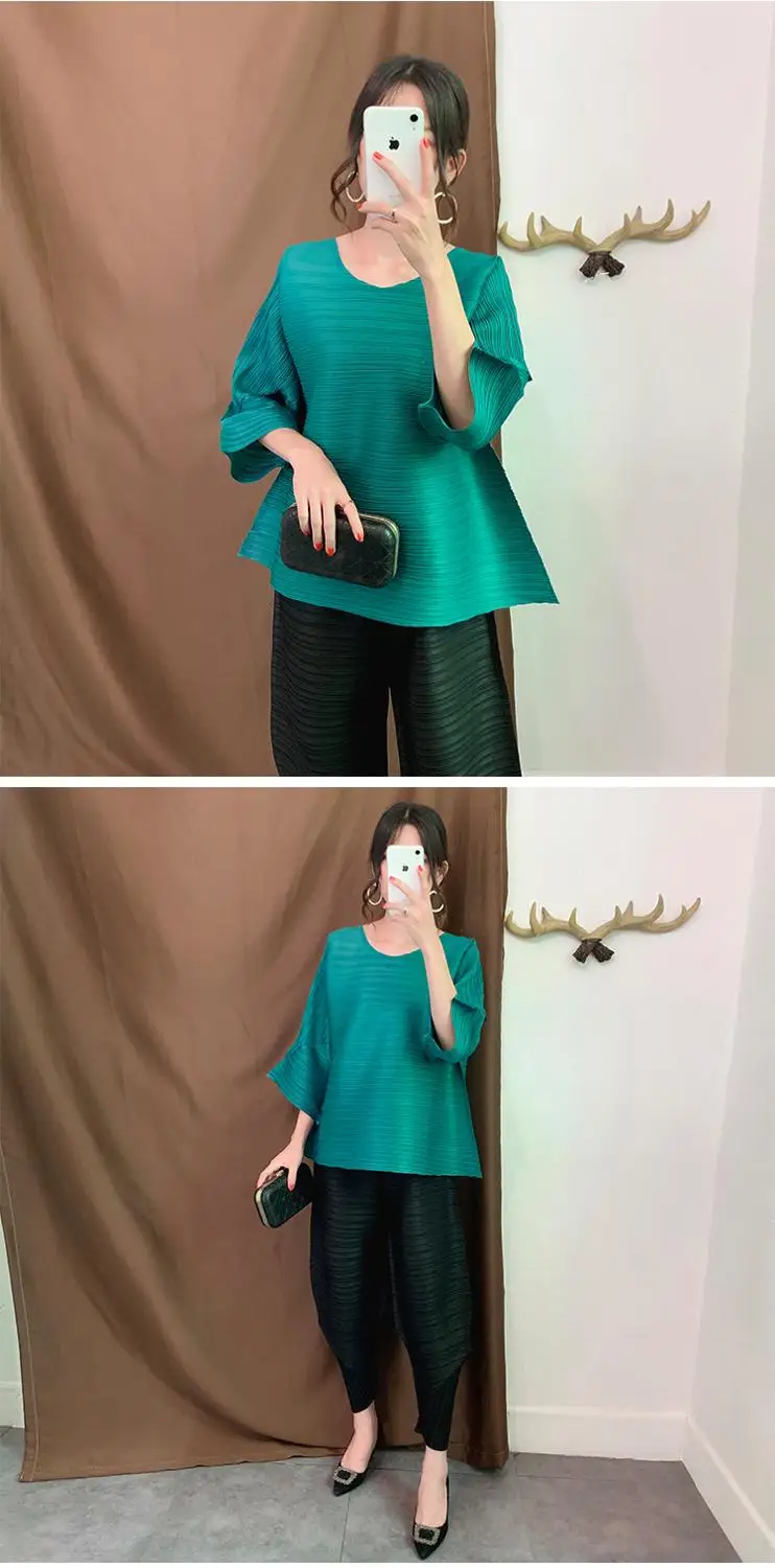 

HOT SELLING Fashionable joker fold type o-neck pure color three quarter T-shirt IN STOCK