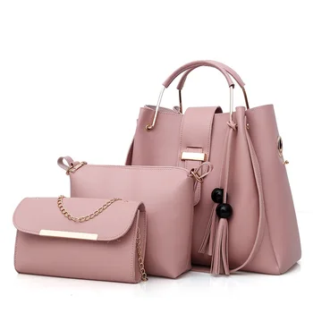 

WOMEN'S Bag 2020 New Style Fashion Three-piece Set Different Size Bags Wooden Ball Tassels Single-shoulder Crossbody Bag