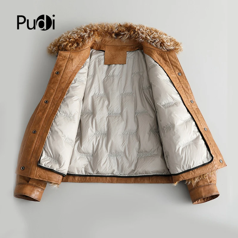 PUDI, осень/зима, натуральная кожа, овчина, меховой воротник, куртка, овчина, пальто для женщин, досуг, 90%, пуховик, Женское пальто CT944