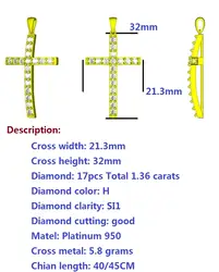 Starfield 950 Платиновый алмазный кулон с крестом ожерелье для леди 17 шт. всего 1,36 карат натуральный бриллиант с цепочкой 45 см на заказ