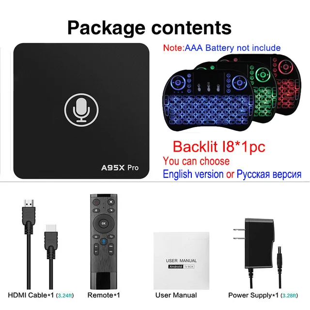 2GB 16GB I8.Backlit A95X Pro Google tv Box Smart Android 7,1 tv Box 2 Гб 16 Гб голосовой пульт дистанционного управления Amlogic S905W Google плеер магазин Netflix Youtube - Цвет: 2GB 16GB I8.Backlit