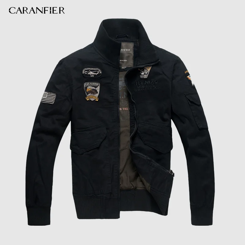 CARANFIER/Новинка года; куртка-бомбер для мужчин; армейская зеленая куртка с длинными рукавами и стоячим воротником; Военная Повседневная Мужская Черная Готическая куртка; модная