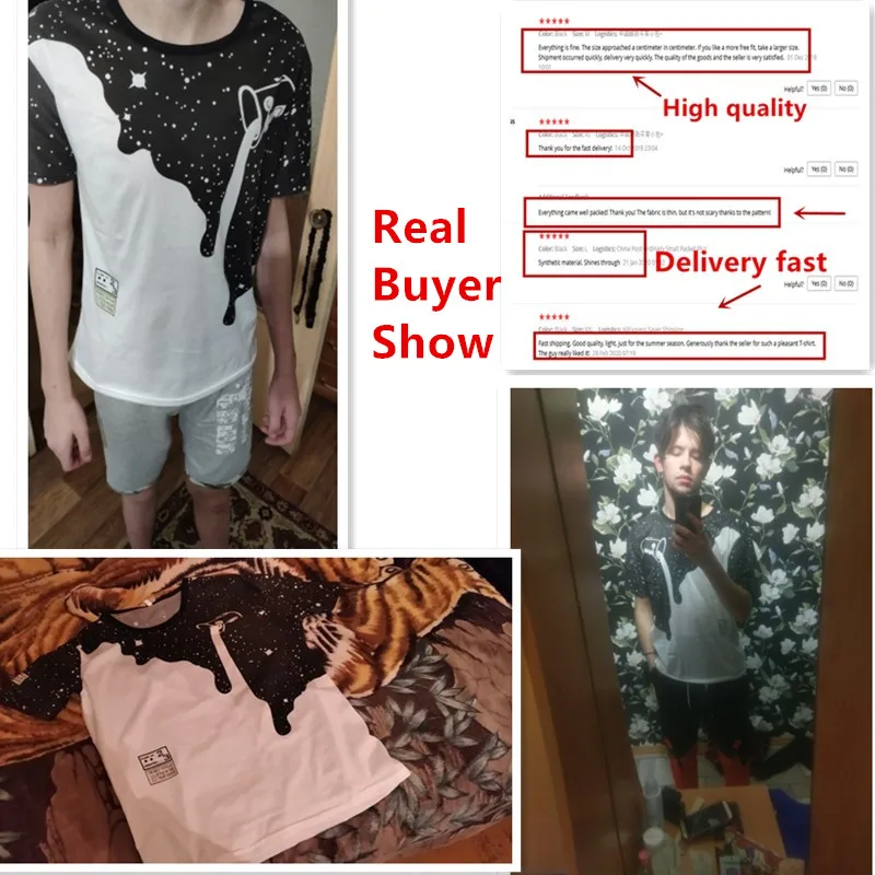 Мужские летние молочно переливается с печатным рисунком футболка круглым