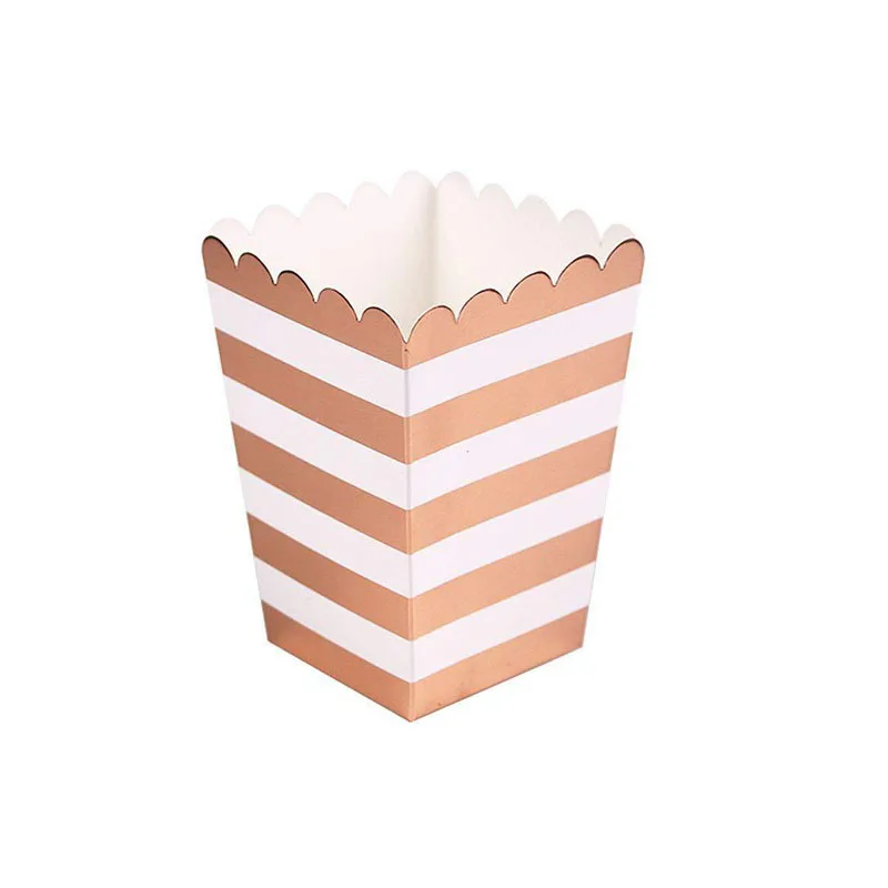 rose gold stipe 12 шт. коробки для попкорна, розовое золото, в полоску, сумка для конфет, для фильмов, для детской вечеринки, на свадьбу, день рождения, десертные столы, вечерние столовые приборы - Цвет: rose gold stipe