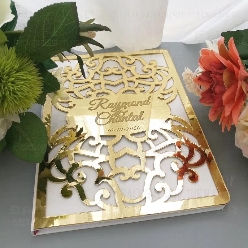 Wedding Guest Book Guestbook Personalized Mirror Gifts Names Date Party White Engrave Laser Cut Royal Retro Vintage G001