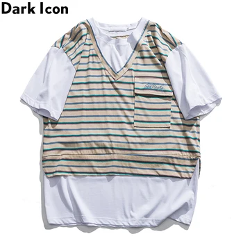

Dark Icon 2pcs Stripe T-shirt with Vest 2020 Summer New Street Fashion Men's Tshirt
