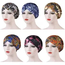 Женская набивная мусульманский тюрбан Кепка chemo Ночная шапка для сна потеря волос головной убор шарф исламские шапочки Skullies банданы крест-накрест