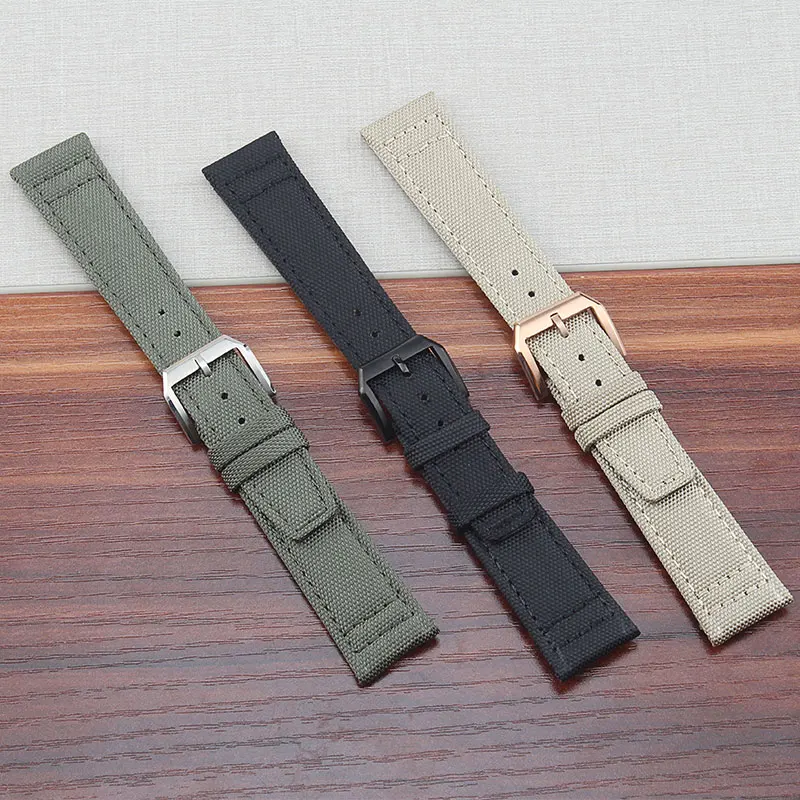 Black Khaki Green 20mm 21mm 22mm Smooth Nylon Canvas Watch Strap For