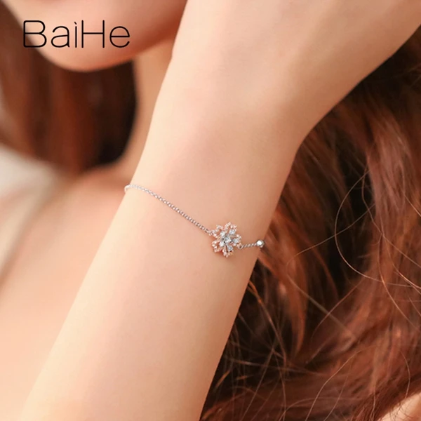 BAIHE, 18 К, розовое+ белое золото, всего 0.30ct, натуральные бриллианты, хорошее ювелирное изделие, обручение, свадьба, модный подарок, красивый браслет