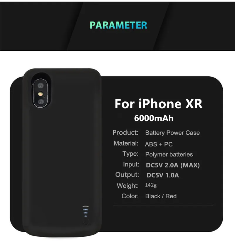 Чехол s для iPhone XR, внешний аккумулятор, зарядное устройство, чехол s, 6000 мА/ч, внешний аккумулятор, с зажимом, чехол для зарядки аккумулятора, чехол