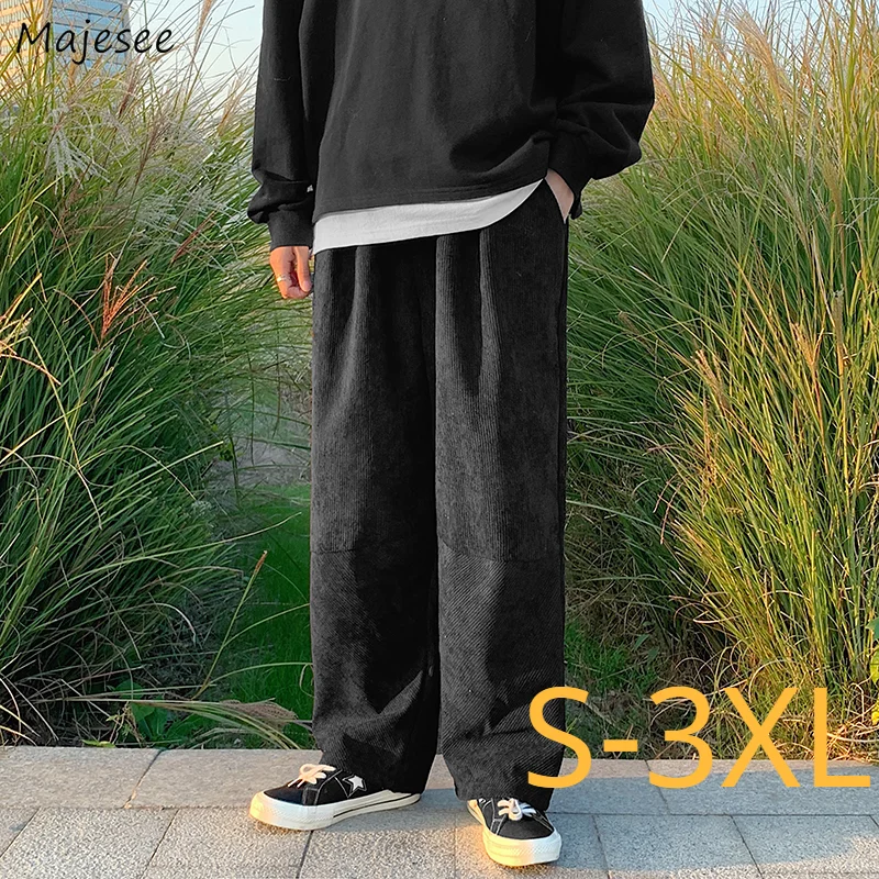 

Men Casual Pants Corduroy Plus Size 3XL Solid Loose Streetwear Fashion Warm Winter Drawstring Vintage Ankle-length Trousers Chic