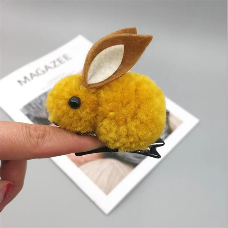 yellow Hair clip Милые разноцветные плюшевые резинки для волос кролика для девочек, зимняя меховая заколка для волос, эластичная резинка для волос, заколка для волос, конский хвост, лидер продаж - Цвет: yellow Hair clip